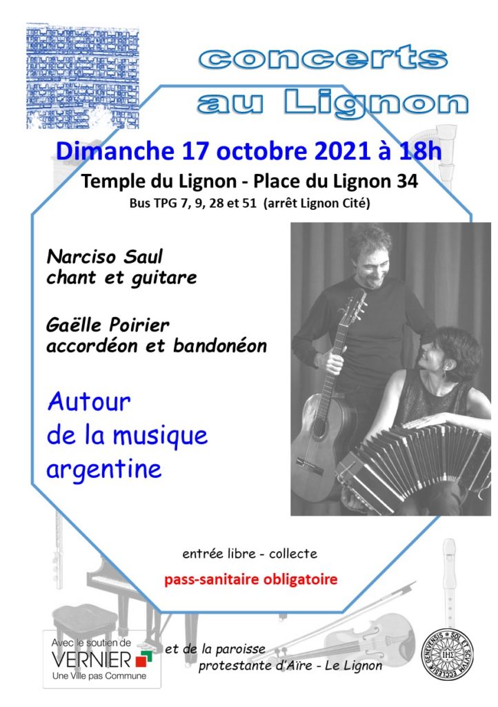 17 octobre 2021
Autour de la musique argentine
Narciso Saul guitare et chant
Gaëlle Poirier accordéon et bandonéon