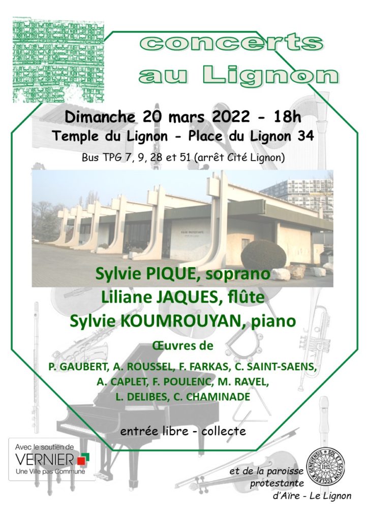 20 mars 2022
Sylvie Pique soprano
Liliane Jaques flûte
Sylvie Koumrouyan piano