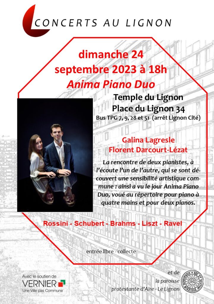 24 septembre 2023 Anima Piano Duo piano à quatre mains Galina Lagresle piano Florent Darcourt-Lézat piano