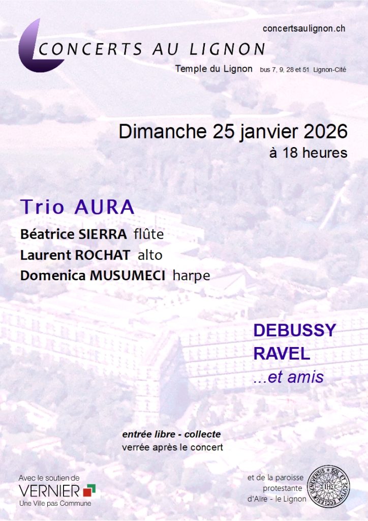 25 janvier 2026 Trio AURA Béatrice Sierra flûte, Laurent Rochat alto, Domenica Musumeci harpe